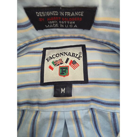 Faconnable Button Down Shirt Men's M Blue Cream Stripe 100% Cotton Made in USA - Picture 6 of 9